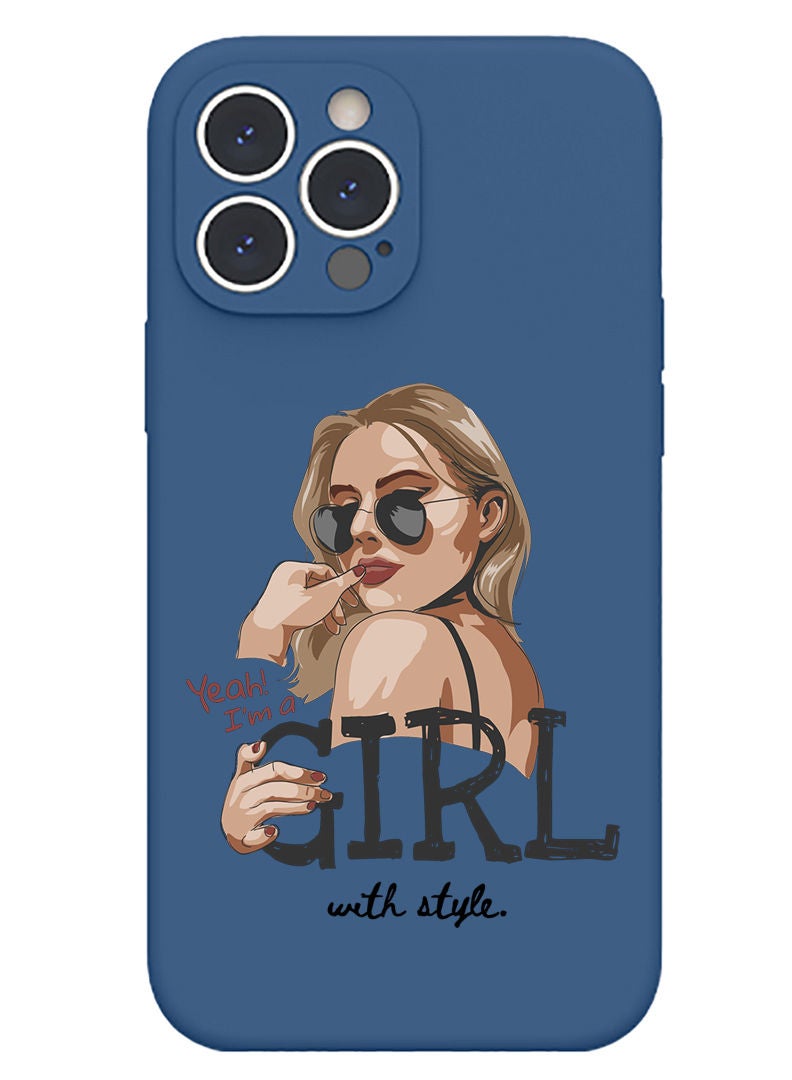 Theodor Protective Slim Fit Case Liquid Silicone Cover with Full Body Protection Anti-Scratch Shockproof Case For iPhone 13 Pro Blue  - Girrafe-01 - Image 1