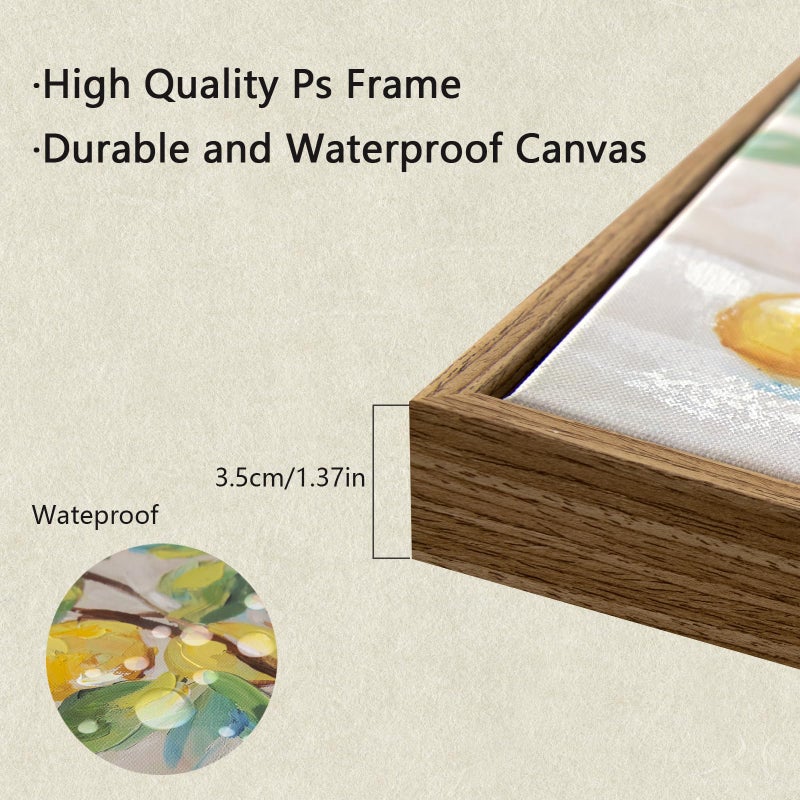 JolyWell Framed Vintage Kitchen Wall Art, hand-painted Yellow Lemon Still Life Wall Decor Oil Paintings, Rustic Farmhouse Artwork Canvas Prints and handmede Pictures for Living Room Bedroom Home Decor 17x17 In - Image 2