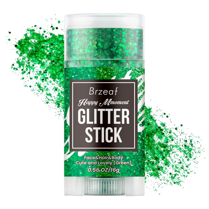 Brzeaf Waterproof Christmas Green Glitter Stick, Chunky Glitter for Face/Body/Hair/Eyes/Lip, Singer Concert Music Rave Festival, Glitter Stick Makeup & Face Glitter Gel for Women Men 0.56 OZ - Image 1