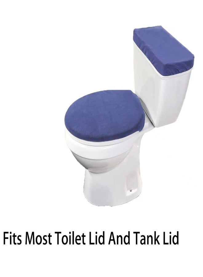 Madeals Memory Foam Bathroom Toilet Rug Set 4 Piece with Toilet Lid Cover and Tank Covers Navy Blue - Image 4