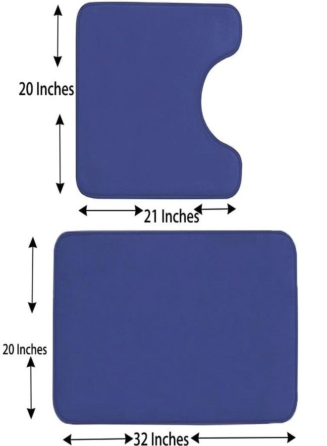Madeals Memory Foam Bathroom Toilet Rug Set 4 Piece with Toilet Lid Cover and Tank Covers Navy Blue - Image 3
