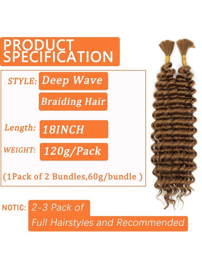JINHUI Human Braiding Hair Mix Synthetic Boho Hair For Braiding, 18 Inch Wet And Wavy Braiding Hair 2 Pcs Deep Wave Bulk Hair For Braiding Curly Bohemian Hair Extensions (27#, 18 Inch) - Image 3