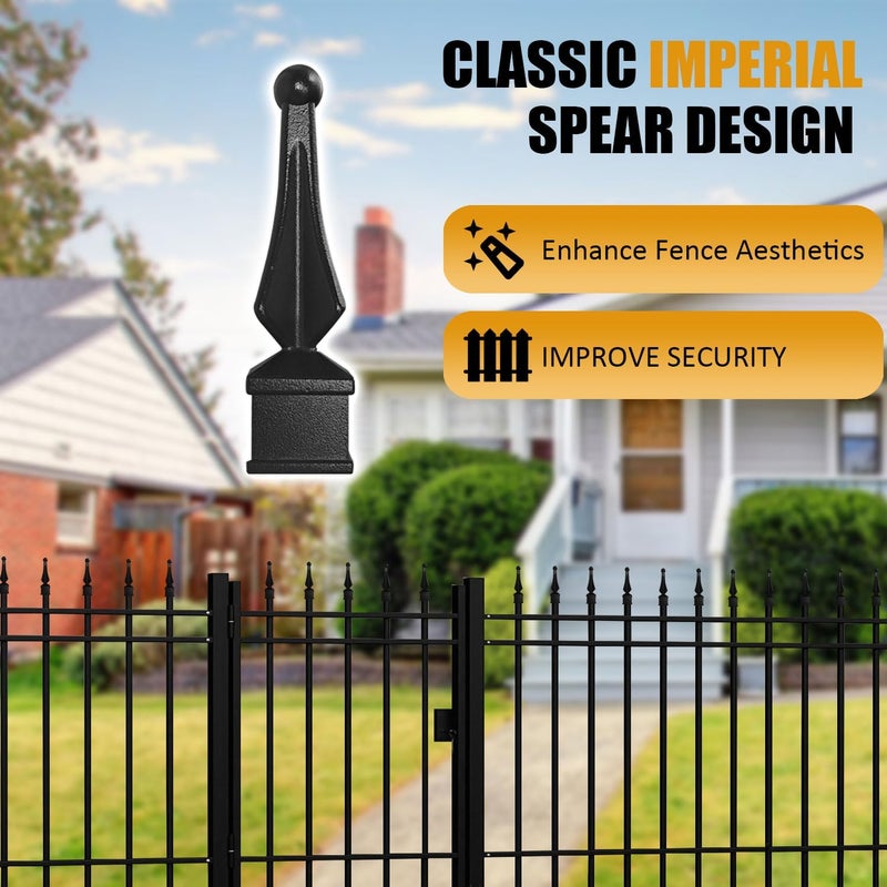 BH Railing Aluminum Imperial Fence Spear Finials, Decorative Railing Topper Caps for Wrought Iron Fence, Durable Rust-Resistant Ornamental Post Cap, Textured Black (20PACK, Fit 5/8'' Picket) - Image 3