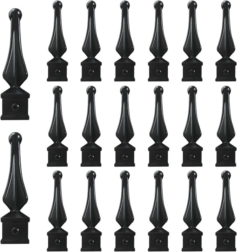 BH Railing Aluminum Imperial Fence Spear Finials, Decorative Railing Topper Caps for Wrought Iron Fence, Durable Rust-Resistant Ornamental Post Cap, Textured Black (20PACK, Fit 5/8'' Picket) - Image 1