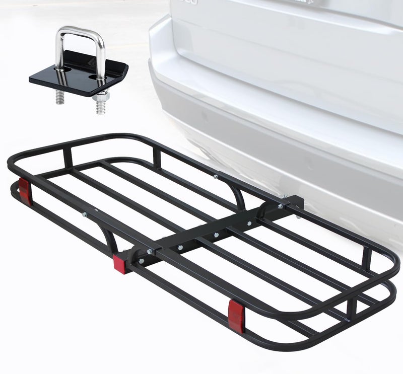 MaxxHaul 50890 53" x 19-1/2" Hitch Cargo Carrier with Hitch Tightener - Trailer Mount Steel with High Side Rails for RV Truck SUV Van Car 2" Receiver 500-lb Load Capacity, Black - Image 1