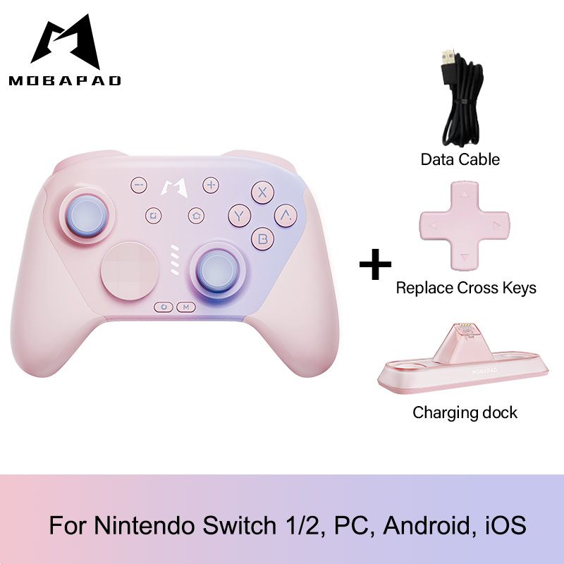 Mobapad Chitu 2 Pro HD Bluetooth Controller with Charging Dock for Nintendo Switch 1/2 PC Android iOS Gamepad, Pink - Image 1