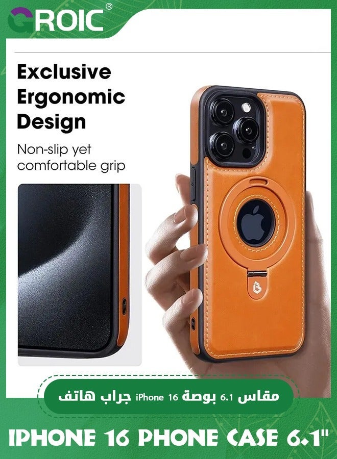 GROIC Leather case for iPhone 16 Case,Protective Slim with Kickstand Shockproof Phone Cover,Compatible Magsafe Shell 6.1'' - Image 4