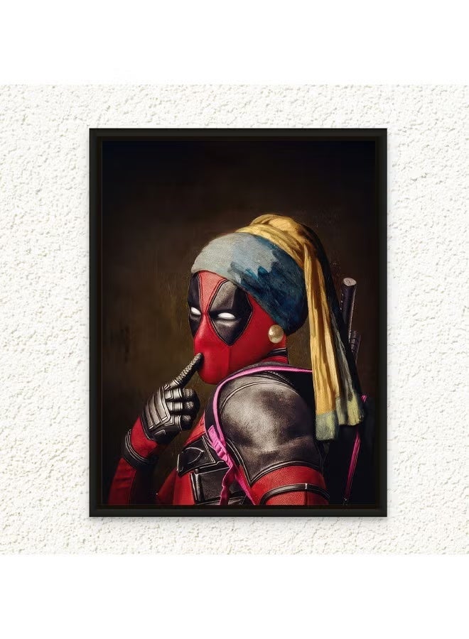 ARS Framed Canvas Wall Art of Deadpool Pop Art Portrait Deadpool Girl with the Pearl Earring Movie Print Wall Décor for Home Office Living Room Bedroom Gifting, 1 Pcs, Size Available - Image 1
