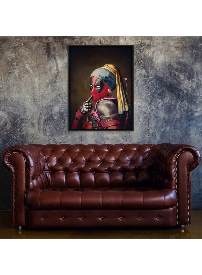 ARS Framed Canvas Wall Art of Deadpool Pop Art Portrait Deadpool Girl with the Pearl Earring Movie Print Wall Décor for Home Office Living Room Bedroom Gifting, 1 Pcs, Size Available - Image 2
