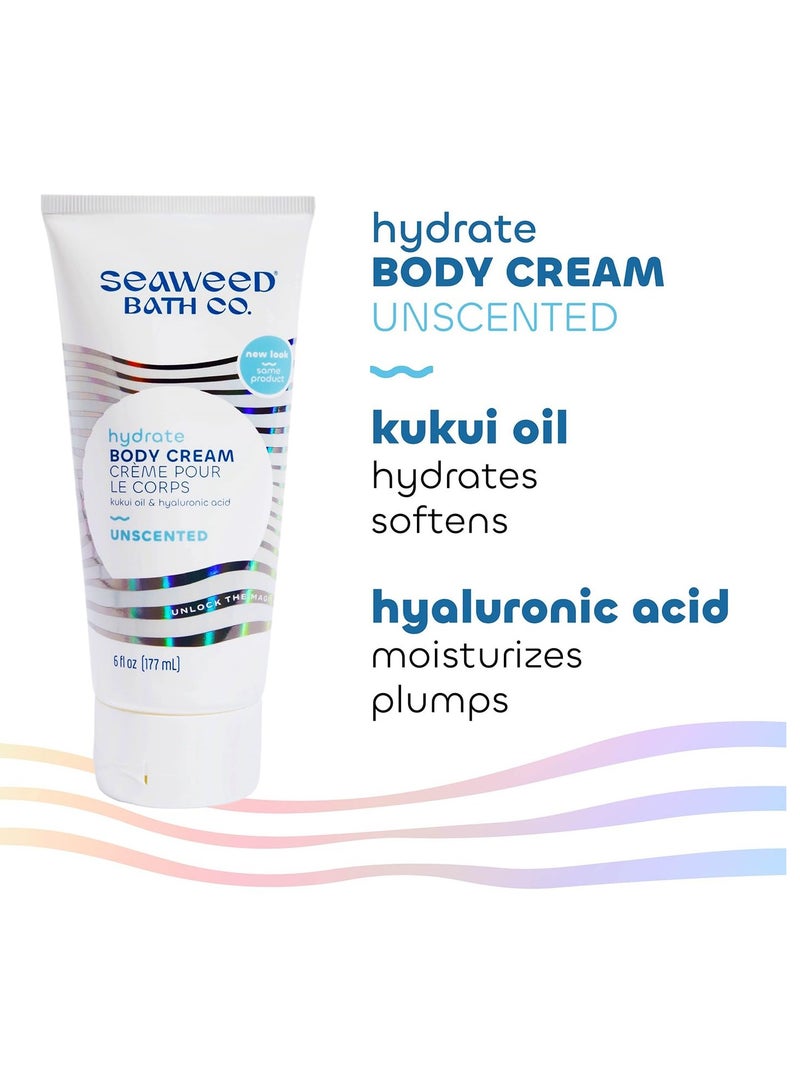 Seaweed Bath Co. Hydrate Body Cream, Unscented, 6 Ounce, Nourishing Hand & Body Lotion Moisturizer for Dry Skin, with Sustainably Harvested Seaweed, Kukui Oil, Hyaluronic Acid, Shea Butter