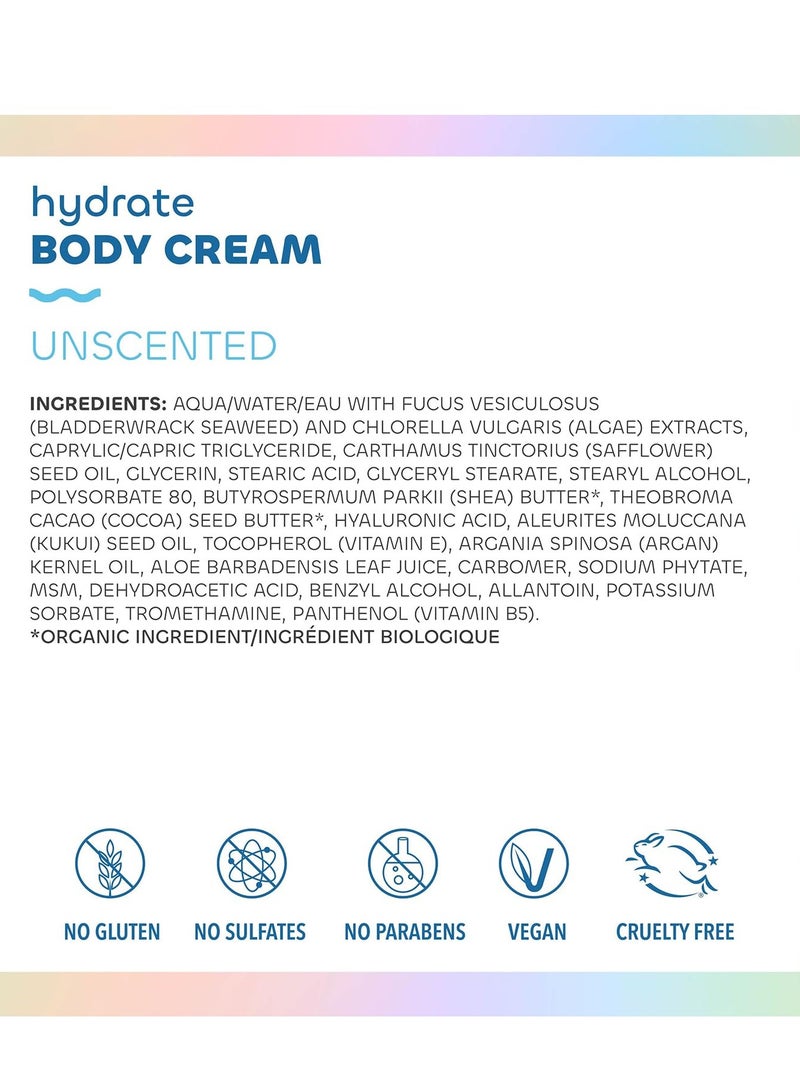 Seaweed Bath Co. Hydrate Body Cream, Unscented, 6 Ounce, Nourishing Hand & Body Lotion Moisturizer for Dry Skin, with Sustainably Harvested Seaweed, Kukui Oil, Hyaluronic Acid, Shea Butter