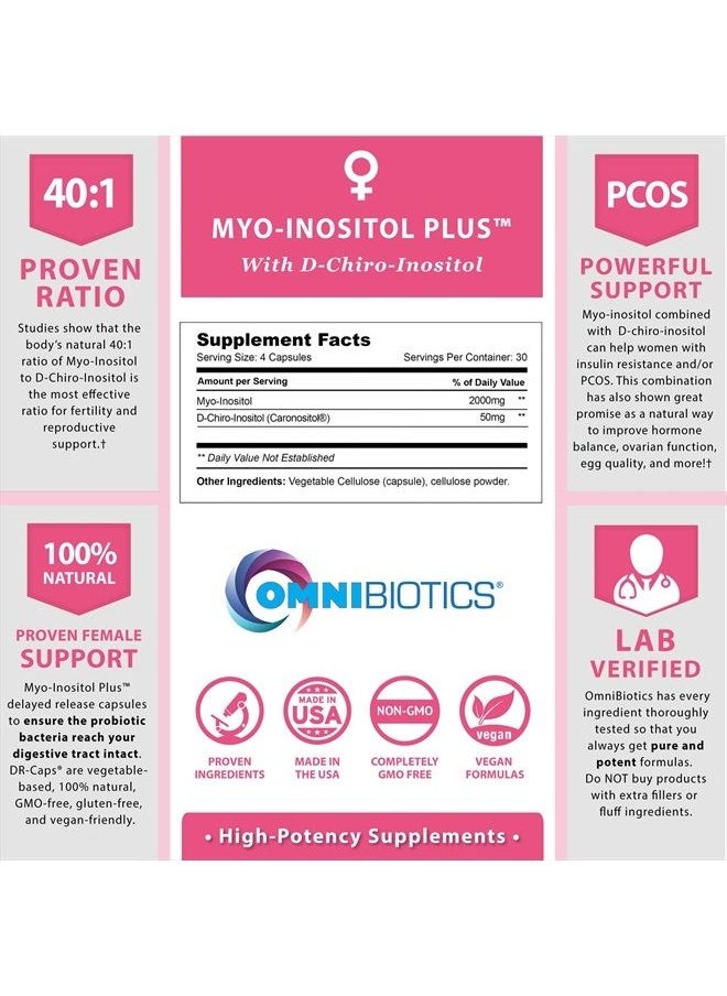 OmniBiotics ميو-إينوزيتول بلس ودي-شيرو-إينوزيتول | مكمل غذائي لمتلازمة تكيس المبايض | يساعد على تعزيز توازن الهرمونات ودعم وظيفة المبيض | مكملات طبيعية للخصوبة (120 كبسولة)  - Image 4