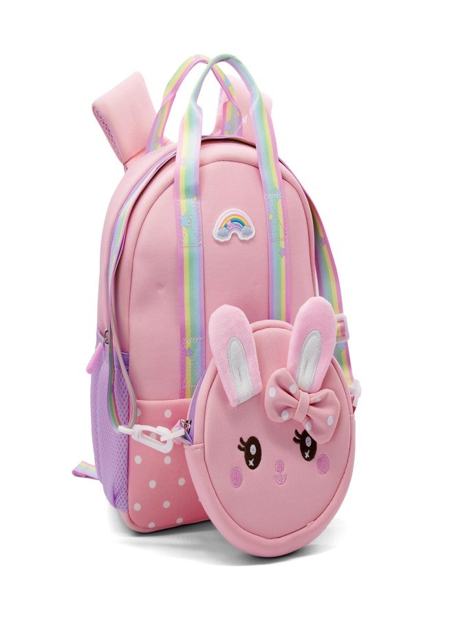 Kiditos Toddler Backpack, My Lovely Rabbit (with Removable Sling Bag Attached), Children Preschool Nursery Travel Bag with Safety Features for Baby Boys & Girls, Age 2 to 6 Years, Pink - Image 2
