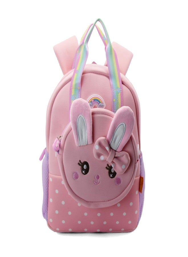 Kiditos Toddler Backpack, My Lovely Rabbit (with Removable Sling Bag Attached), Children Preschool Nursery Travel Bag with Safety Features for Baby Boys & Girls, Age 2 to 6 Years, Pink - Image 1
