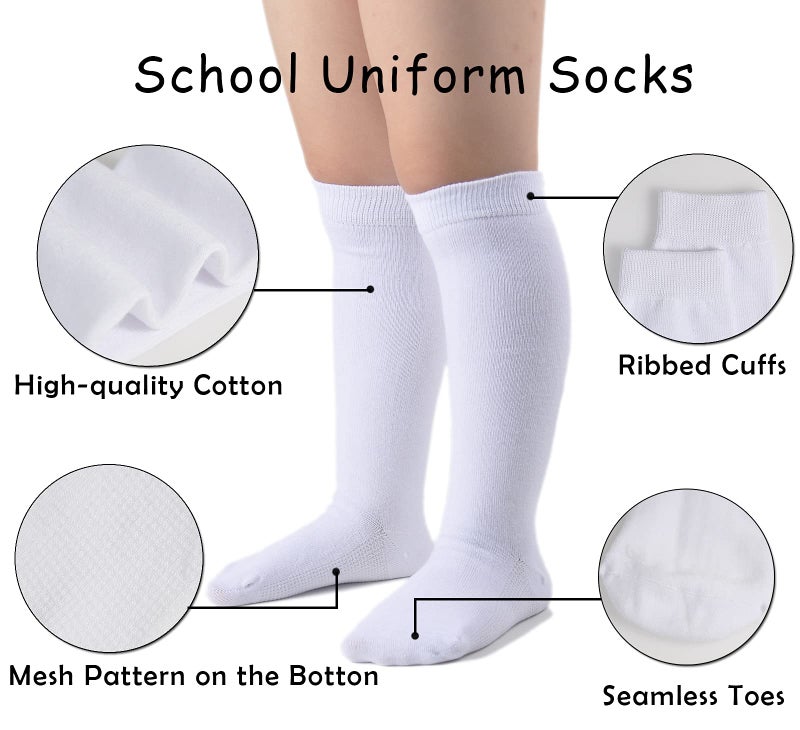 EPEIUS Toddler Girl Knee High Socks Seamless Cotton School Uniform Socks Baby Boy Long Sock 3-5 Years White 3 Pack (White, S) - Image 4