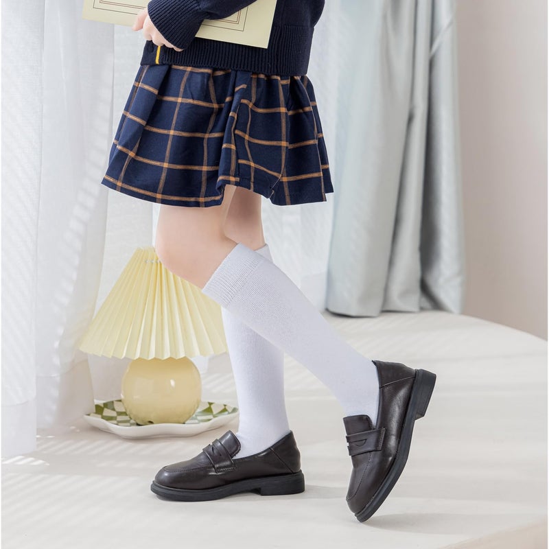 EPEIUS Toddler Girl Knee High Socks Seamless Cotton School Uniform Socks Baby Boy Long Sock 3-5 Years White 3 Pack (White, S) - Image 2
