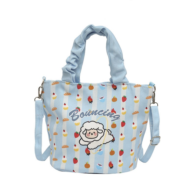 Korean Style Cute Canvas Bucket Bag 2024 New Fashion Casual Shoulder Crossbody Bag - Image 5