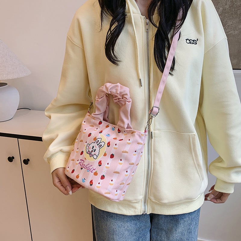 Korean Style Cute Canvas Bucket Bag 2024 New Fashion Casual Shoulder Crossbody Bag - Image 2