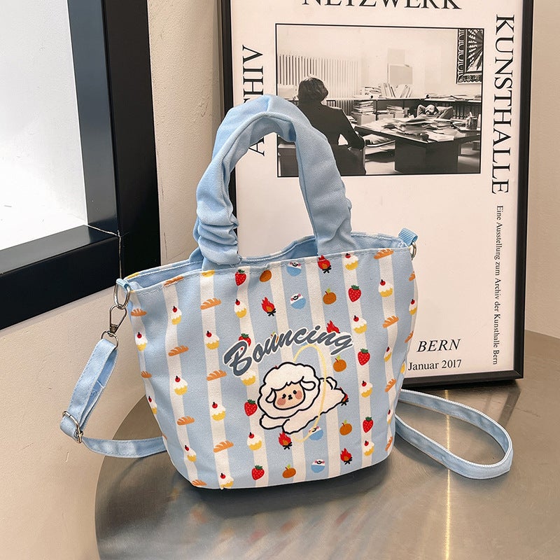Korean Style Cute Canvas Bucket Bag 2024 New Fashion Casual Shoulder Crossbody Bag - Image 1