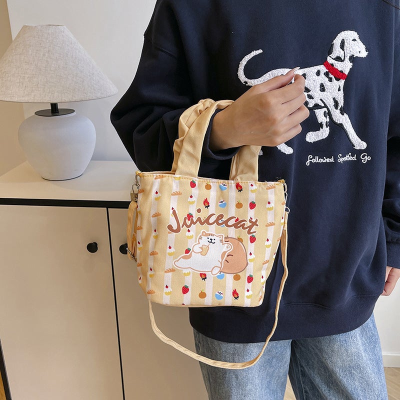 Korean Style Cute Canvas Bucket Bag 2024 New Fashion Casual Shoulder Crossbody Bag - Image 4