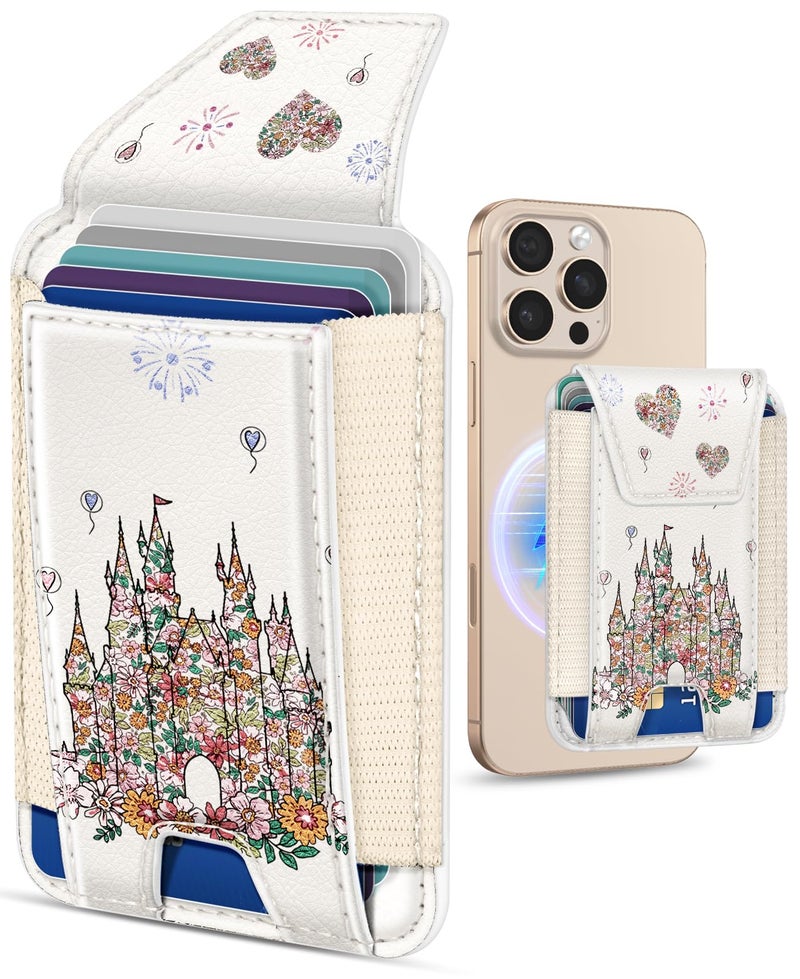 Shorogyt Compatible with Magsafe Wallet for Women Phone Wallets for Magnetic Card Holder Mag Rfid Castle for iPhone 171615141312 Series Cute with Elastic and Flap Cover Fit 7 Cards - Image 2