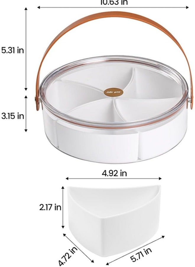 صينية تقديم مقسمة، شفافة مع غطاء ومقبض، خفيفة محمولة للوجبات الخفيفة والفواكه تحتوي على 5 أقسام، حافظة منظِّمة للحلويات والفواكه والمكسرات والوجبات الخفيفة - Image 3