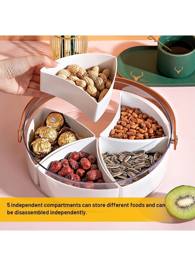 صينية تقديم مقسمة، شفافة مع غطاء ومقبض، خفيفة محمولة للوجبات الخفيفة والفواكه تحتوي على 5 أقسام، حافظة منظِّمة للحلويات والفواكه والمكسرات والوجبات الخفيفة - Image 5