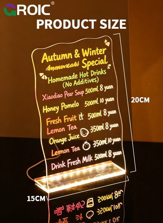 GROIC LED Note Board with Colors, 20X30X20CM, Led Acrylic Message Board with Light, Light up Acrylic Dry Erase Board, Led Drawing Board with Stand, 7 Markers, for Office School Home, Kids Graffiti Board - Image 4