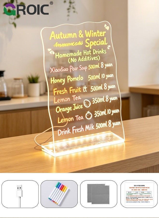 GROIC LED Note Board with Colors, 20X30X20CM, Led Acrylic Message Board with Light, Light up Acrylic Dry Erase Board, Led Drawing Board with Stand, 7 Markers, for Office School Home, Kids Graffiti Board - Image 2