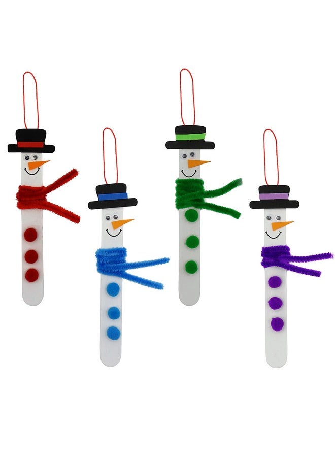 4E's Novelty Christmas Snowman Stick Ornament Craft Kit (12 Pack) Bulk Christmas Crafts For Kids Toddlers 2-4 4-8 Diy Winter Arts And Craft Kit Activity Project  - Image 1