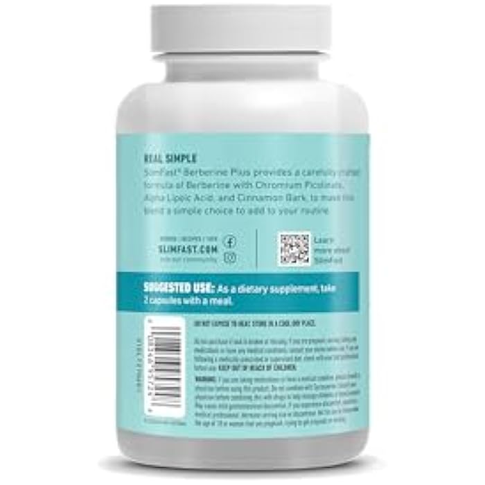 SlimFast Berberine Plus Capsules, Berberine Supplement, with Berberine hcl, Chromium Picolinate, Alpha Lipoic Acid, and Cinnamon Bark, 60 Count, 30 Servings - Image 2
