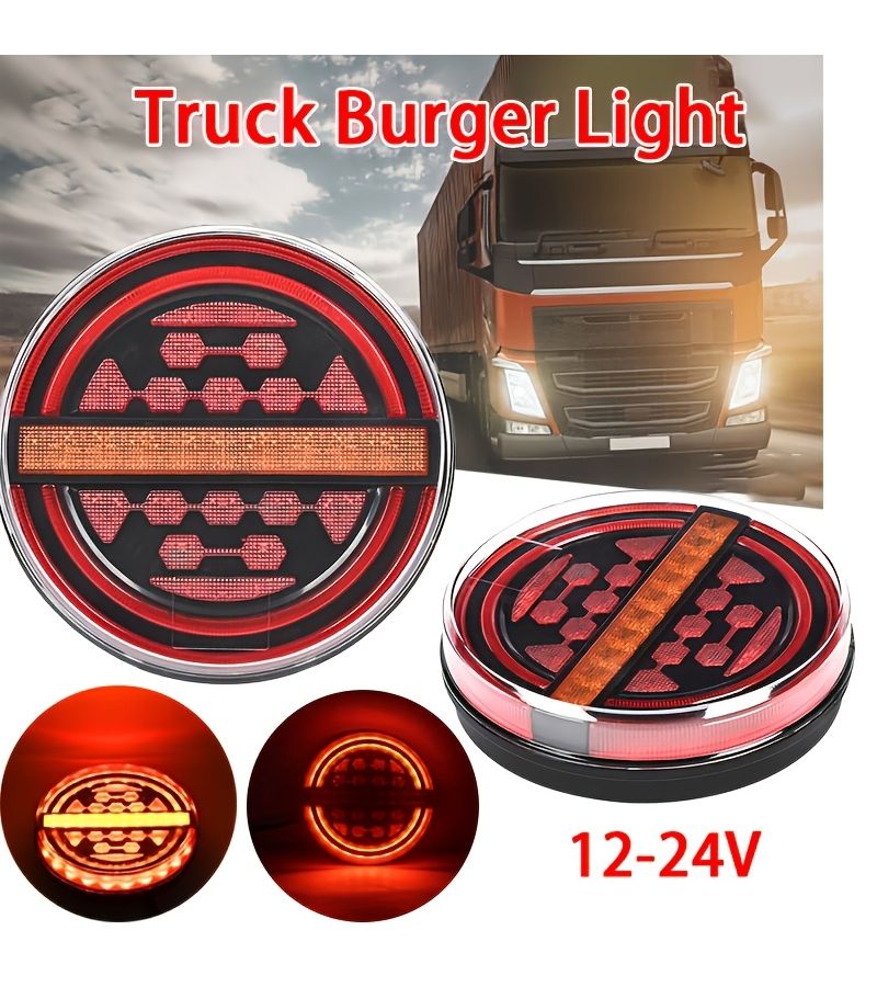Car Taillights Dual Color Circular Flowing Hamburger Lights Signal Lights Turn Signals Auxiliary Truck Side Brake Lights 1pc - Image 2
