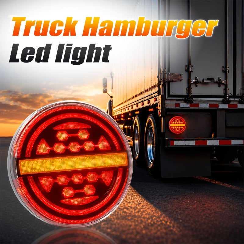 Car Taillights Dual Color Circular Flowing Hamburger Lights Signal Lights Turn Signals Auxiliary Truck Side Brake Lights 1pc - Image 1