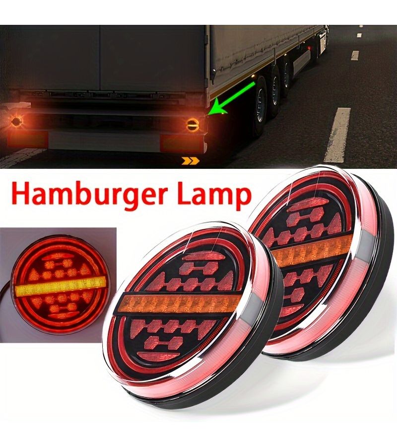 Car Taillights Dual Color Circular Flowing Hamburger Lights Signal Lights Turn Signals Auxiliary Truck Side Brake Lights 1pc - Image 3