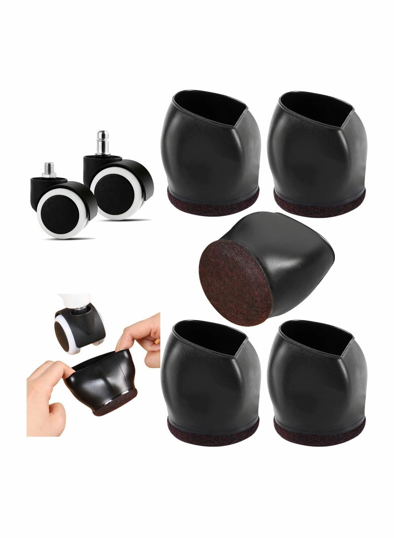 5Pcs Wheel Stoppers for Rolling Furniture Feet Floor Protectors, 2 Inch Office Chair Wheel Stopper, Felt Furniture Caster Cups for Hardwood Floors, Bed Stoppers to Prevent Sliding, Anti-Scratch, Black