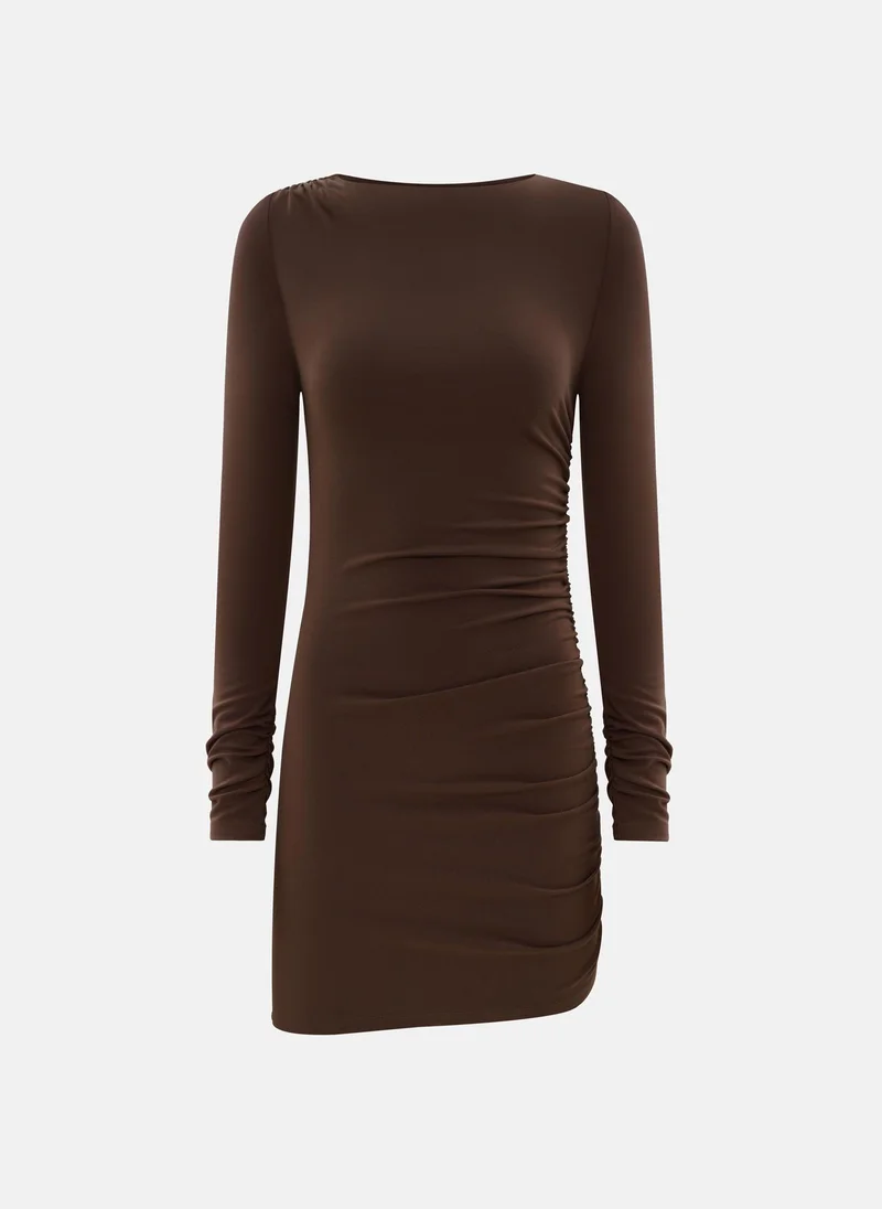 ليتشي فستان قصير من الفيسكوز مع طيات صغيرة غير متماثلة