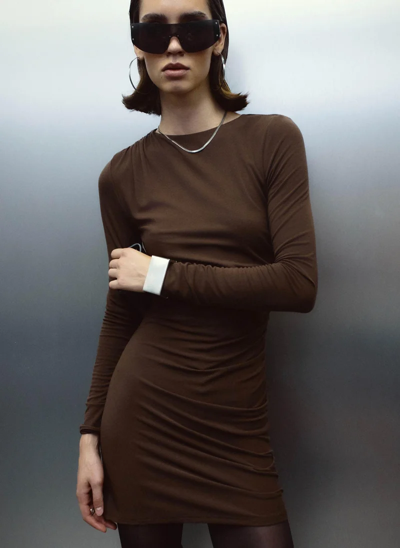 Lichi  Viscose mini dress with asymmetric small pleats for Women | Best Price UAE