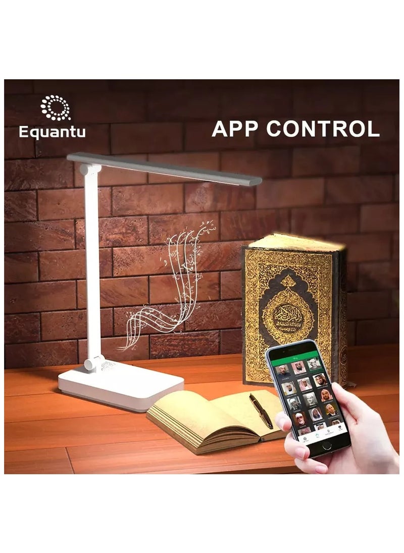 إيكوانتو - مصباح طاولة بمكبر صوت بلوتوث للقرآن، ضوء ناعم مع شحن لاسلكي للهاتف، أبيض - Image 1