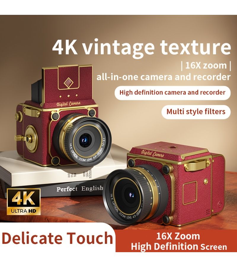 16X Zoom Mini Digital Camera 2 inch IPS Screen Red Portable Video Camera - Image 3