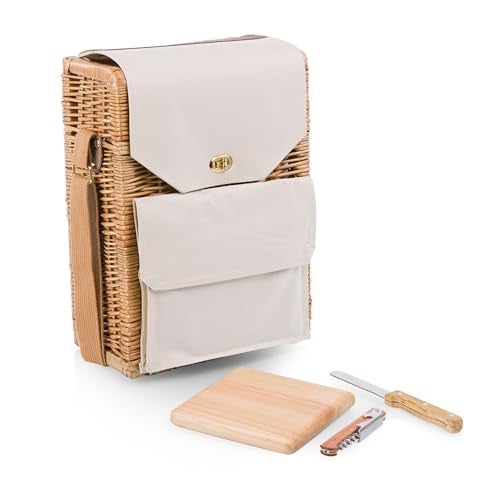 Picnic Time Corsica Wine and Cheese Picnic Basket Tote, Luxury 2 Bottle Insulated Picnic Set with Cutting Board, Cheese Knife & Corkscrew, Romantic Picnic Kit for Couples, Wedding & Anniversary Gift - Image 1
