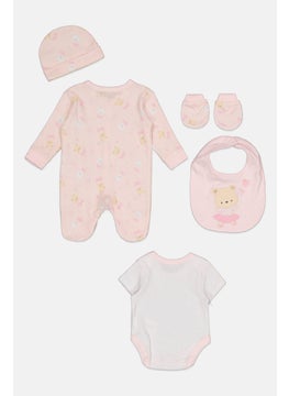 Rock-A-Bye Baby Boutique Toddlers Girl 5 Piece Allover Print Rompers Set, Pink Combo  - Image 2
