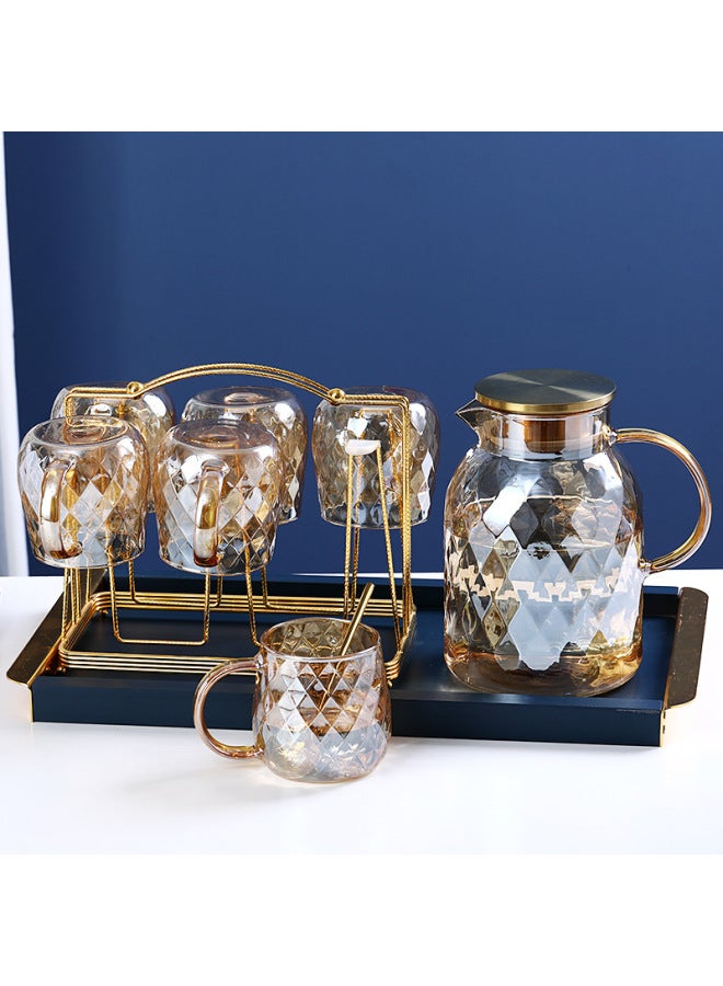 Japanese-style Glass Cold Kettle Set Heat-resistant High-temperature Teapot Cold Boiling Water Cup Pot Household Cold Kettle Pot Cup-Capacity:Blue Ling 1.4 Pot +2 Cup (No Holder, No Frame) - Image 2