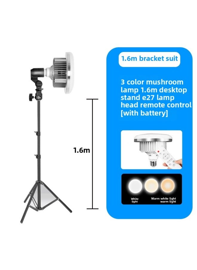 Generic - LED Metal Light Bulb Fill Light Photography Light Stand Photography Light Soft Light Box Soft Light Live Mushroom Light-Light Source Color:[ 1.6m Thickened Mushroom Lamp Set] 155mm - Image 1