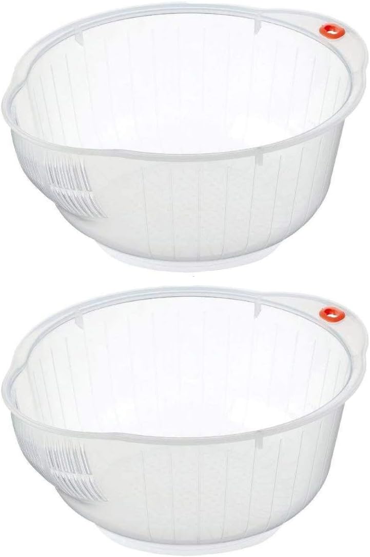Inomata Delicious Japanese Rice and Vegetable Washing Bowl with Side and Bottom Drainers Value Bowls Set of 2