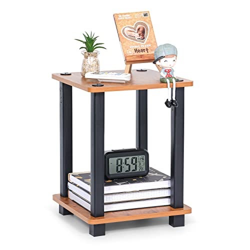 Livzing 2 Tier Turn N Tube Bedside Table with Storage for Living Room, Bedroom - Wooden Coffee Table, Centre Table, End Table, Teapoy, Side Table, Night Stand - Brown - Image 1