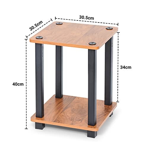 Livzing 2 Tier Turn N Tube Bedside Table with Storage for Living Room, Bedroom - Wooden Coffee Table, Centre Table, End Table, Teapoy, Side Table, Night Stand - Brown - Image 2