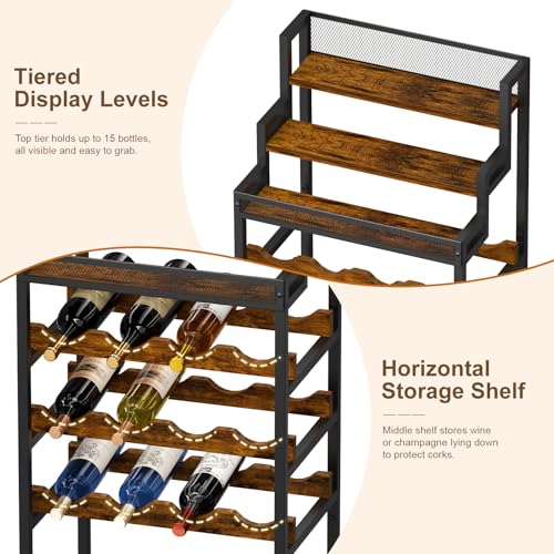 Jsskeeim Tiered Wine Rack and Liquor Cabinet, Large Capacity Freestanding Floor Wine Storage Shelf for Red Wine, Champagne & Whiskey, Stepped Bottle Display Stand for Home Bar, Living Room, Corner, Dining Room - Image 2