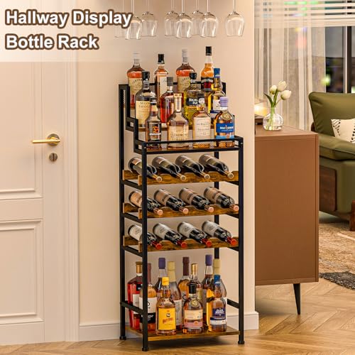Jsskeeim Tiered Wine Rack and Liquor Cabinet, Large Capacity Freestanding Floor Wine Storage Shelf for Red Wine, Champagne & Whiskey, Stepped Bottle Display Stand for Home Bar, Living Room, Corner, Dining Room - Image 3