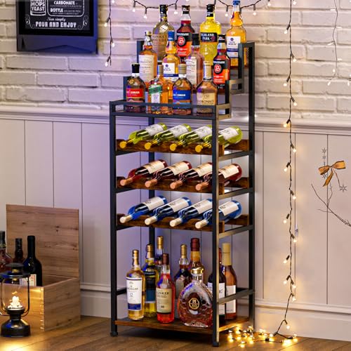 Jsskeeim Tiered Wine Rack and Liquor Cabinet, Large Capacity Freestanding Floor Wine Storage Shelf for Red Wine, Champagne & Whiskey, Stepped Bottle Display Stand for Home Bar, Living Room, Corner, Dining Room - Image 1