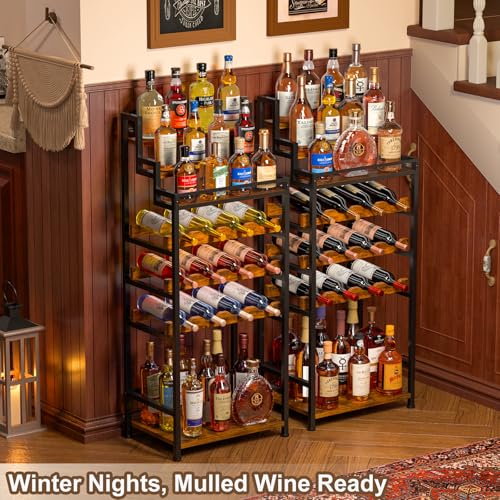 Jsskeeim Tiered Wine Rack and Liquor Cabinet, Large Capacity Freestanding Floor Wine Storage Shelf for Red Wine, Champagne & Whiskey, Stepped Bottle Display Stand for Home Bar, Living Room, Corner, Dining Room - Image 5